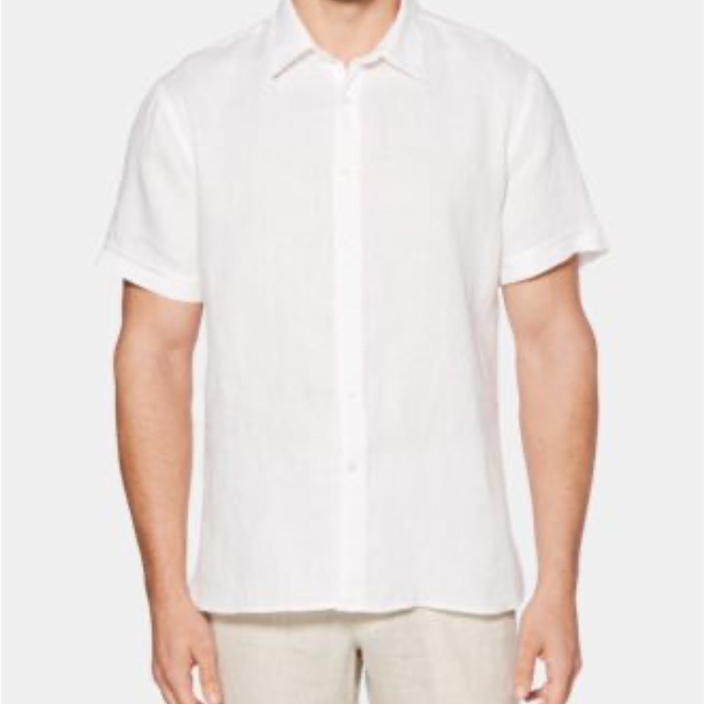 PERRY ELLIS Men's White Casual Button Down Shirt Size LG EUC